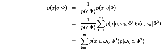 $p(x,c\vert\Phi) = p(x\vert c,\Phi)
p(c\vert\Phi)$