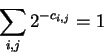 \begin{displaymath}
\sum_{i,j} 2^{-c_{i,j}} = 1
\end{displaymath}